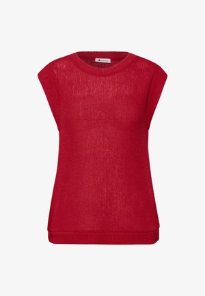 Czerwona bezrękawnikowa dzianinowa kamizelka z okrągłym dekoltem i prążkowanym dołem, marki Street One.