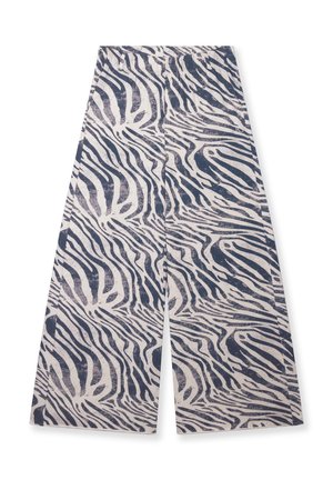 Pantaloni a gamba larga con fantasia zebra bianco e nero, vita elastica e tessuto leggermente strutturato.