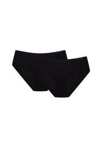 Czarny zestaw bielizny bawełnianej o prążkowanej fakturze, z niskim stanem i małym logo na pasku.