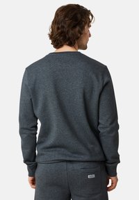 Dark gray sweatshirt made from soft fabric, featuring long sleeves and a round neckline, with a simple design and no visible branding on the back.
