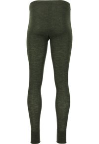 Olivgröna tights gjorda av texturerat tyg, med en åtsittande design, hög midja och fotledsmuddar.