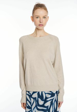 MIT RUNDHALSAUSSCHNITT UND BÜNDCHEN - Strickpullover - beige