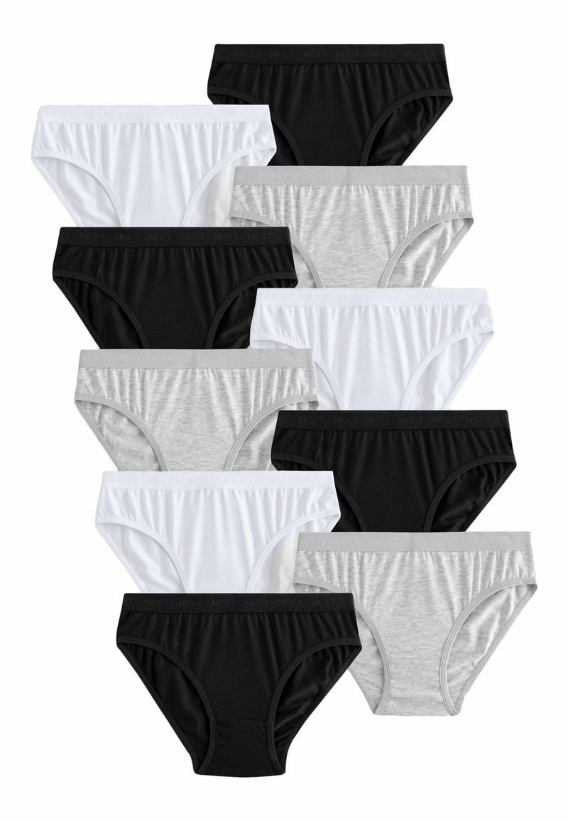 Zehn Paar Baumwollslips in Schwarz, Weiß und Grau, mit einem elastischen Bund und dezentem Logo sowie einem klassischen Schnitt.