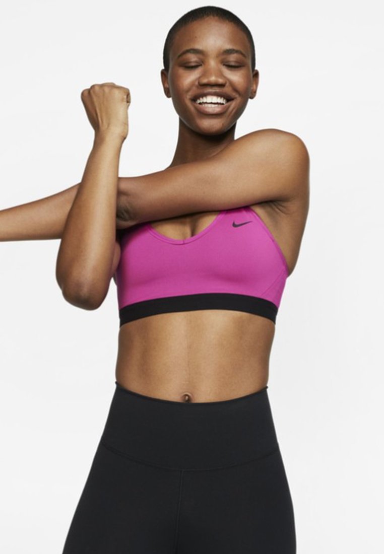 Nike Performance INDY - Light support sports bra - neon pink/black/neon  pink - Zalando.de