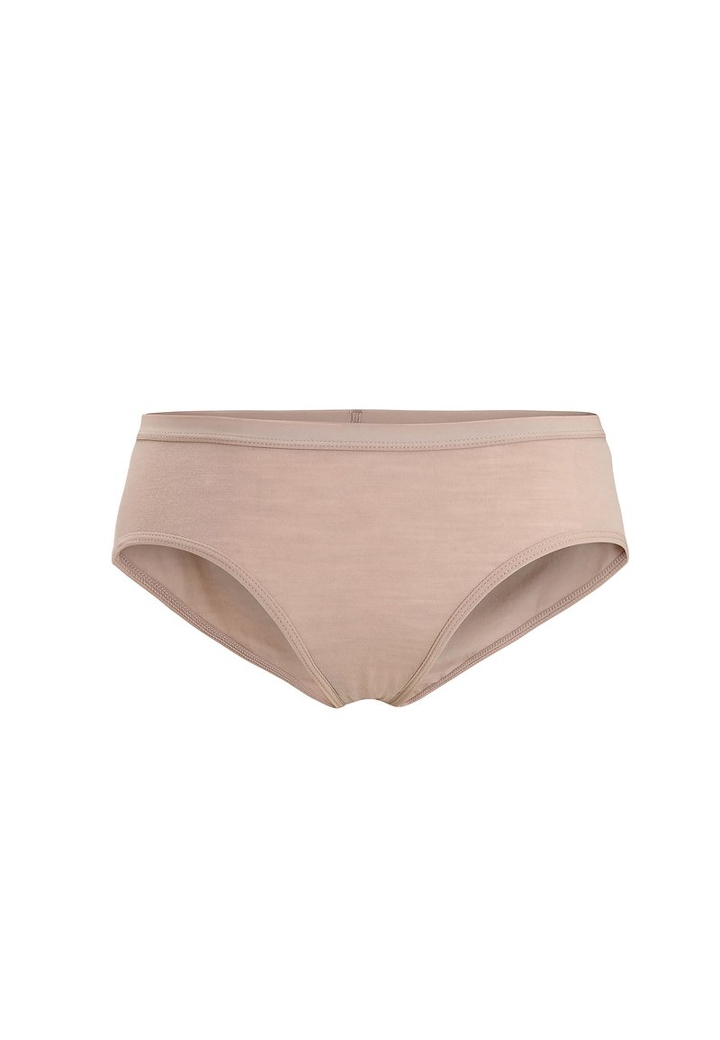 Beige cotton underwear with a mid-rise design, soft texture, and elastic waistband. No patterns or visible hardware details.
