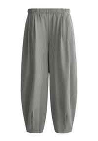 Pantalon ample à petits carreaux gris et blancs avec une taille élastique et des jambes raccourcies.