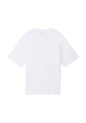 T-shirt blanc à manches courtes, design à col rond, en tissu lisse, avec une coupe décontractée et sans motifs ni accents visibles.