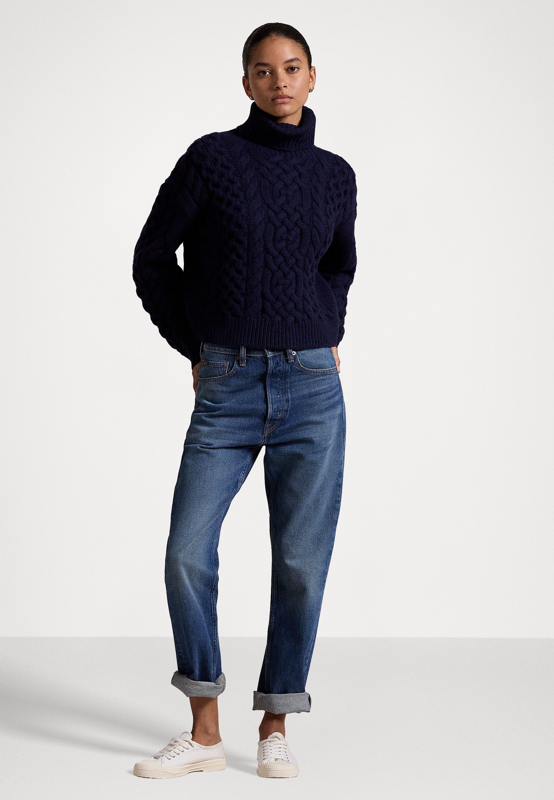 売れ筋商品|||ラルフローレン ニット&セーター レディース アウター ARAN-KNIT ALPACA-BLEND TURTLENECK - Jumper - hunter navy Aran-Knit Wool-Alpaca Turtleneck