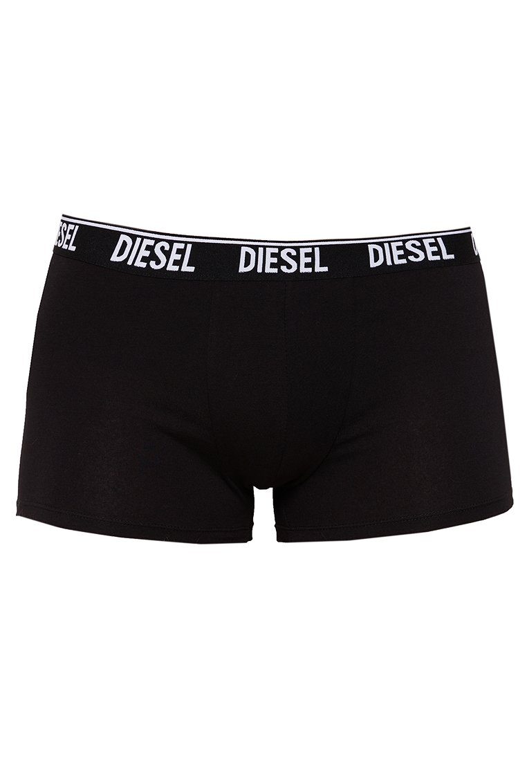 Boxers en coton noir avec une ceinture élastique blanche marquée "DIESEL". Offrent un ajustement confortable et une texture lisse. Design uni.