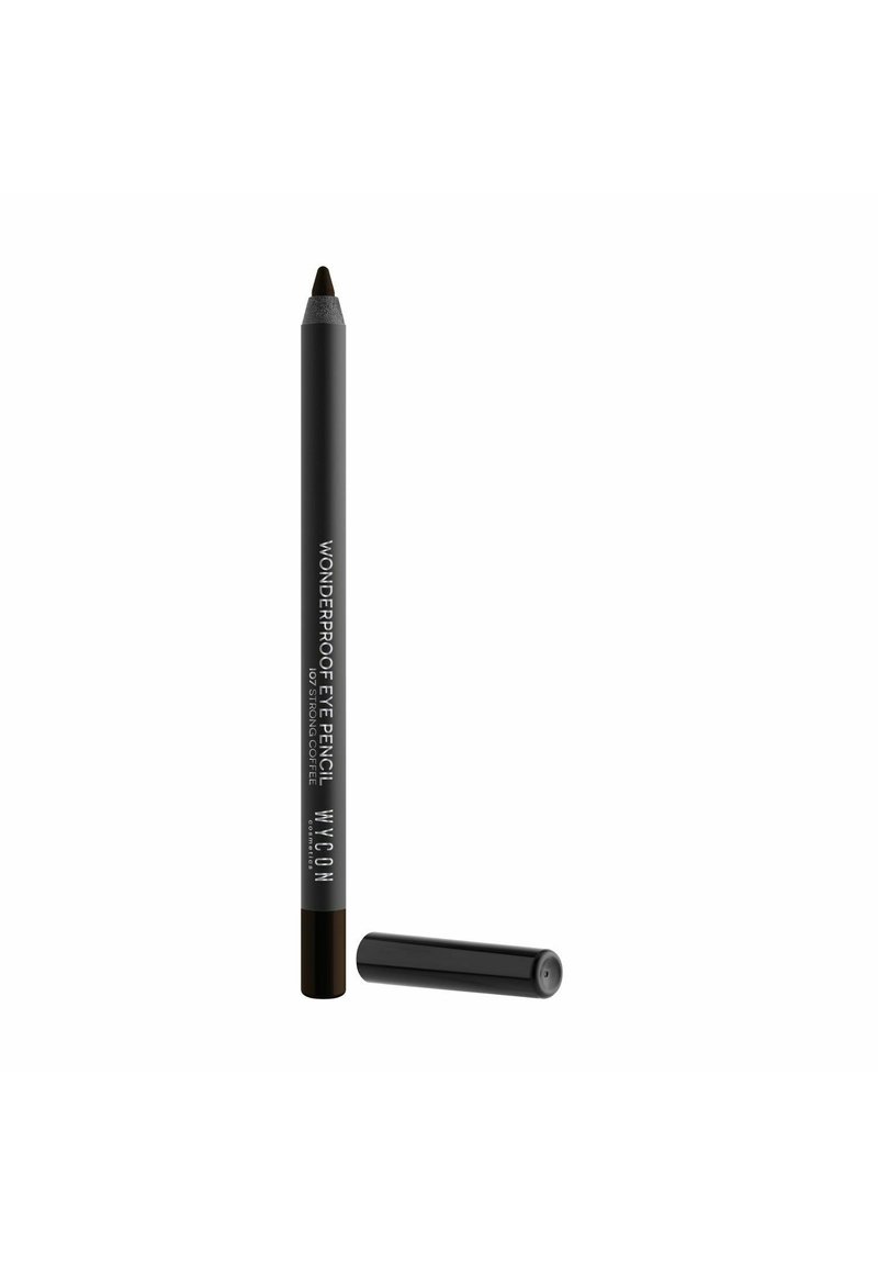 Matita occhi nera waterproof con punta affusolata e cappuccio rotondo. Il design presenta il marchio "WYCON" lungo il corpo in testo bianco.