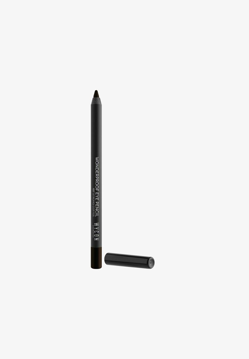 Matita occhi nera waterproof con punta affusolata e cappuccio rotondo. Il design presenta il marchio "WYCON" lungo il corpo in testo bianco.