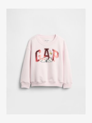 Jasnoróżowa bluza z czerwonym napisem GAP, pod literami leży Snoopy, a nad nim lata Woodstock.