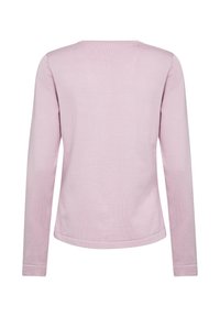 Roza dolga zgornja majica z dolgimi rokavi in okroglim izrezom. Narejena iz mehkega pletenega materiala, se ponaša z gladko teksturo in subtilnimi detajli šivov.