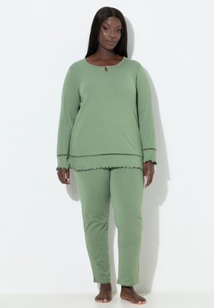 OURLET AJOURÉ LISIÈRES ONDULÉES COL ROND MANCHES LONGUES SET - Yöasusetti - khaki