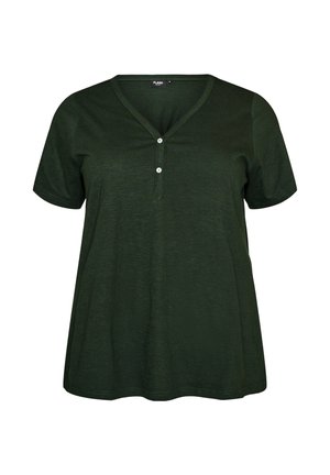 Zizzi, FLASH - T-SHIRT MIT KNOPFLEISTE - T-Shirt basic - grün