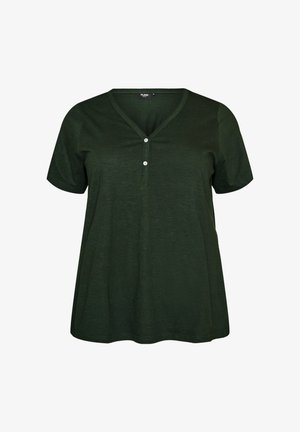 Zizzi, FLASH - T-SHIRT MIT KNOPFLEISTE - Basic T-shirt - grün