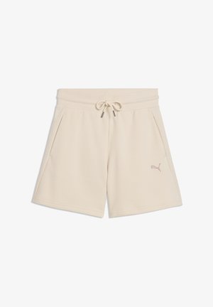 Beżowe casualowe szorty z sznurkiem w pasie, bocznymi kieszeniami i małym logo Puma na lewej nogawce.