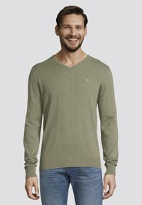 TOM TAILOR V NECK  - Strickpullover - pale grey olive melange