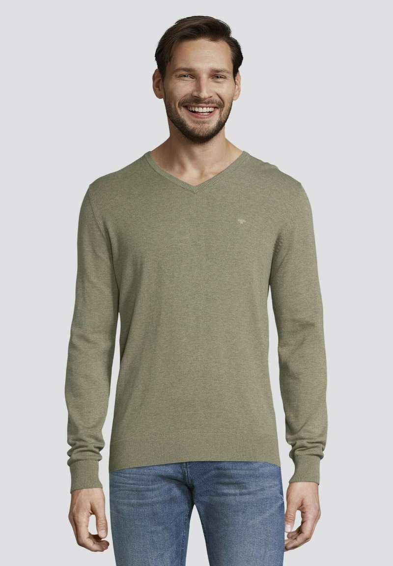 TOM TAILOR V NECK  - Strickpullover - pale grey olive melange