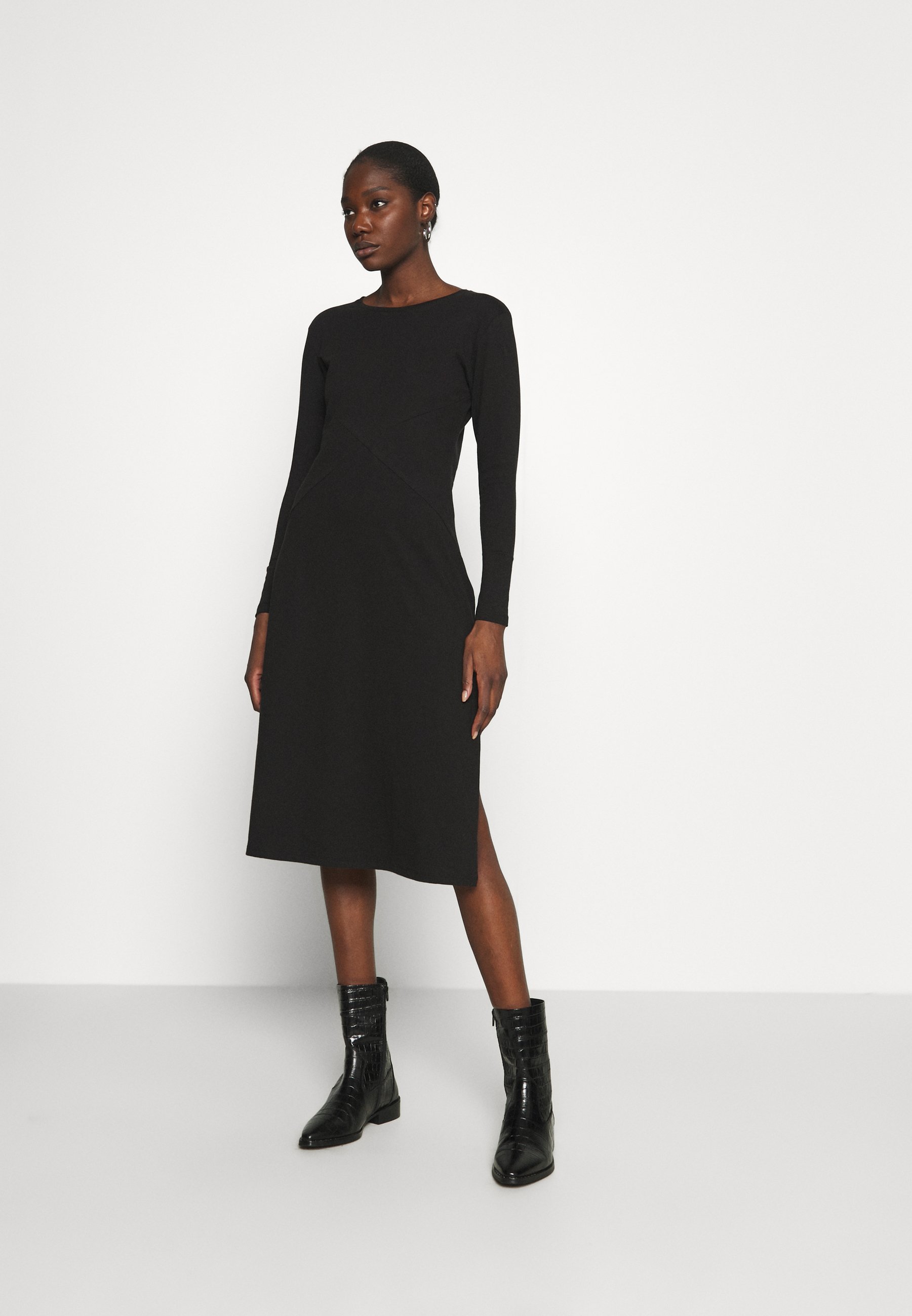 black split midi dress