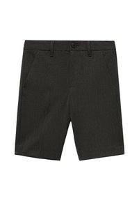 Grå shorts av texturerad tyg, med knappknäppning, frampockets och en skräddarsydd design, lämpliga för avslappnad eller semi-formell klädsel.