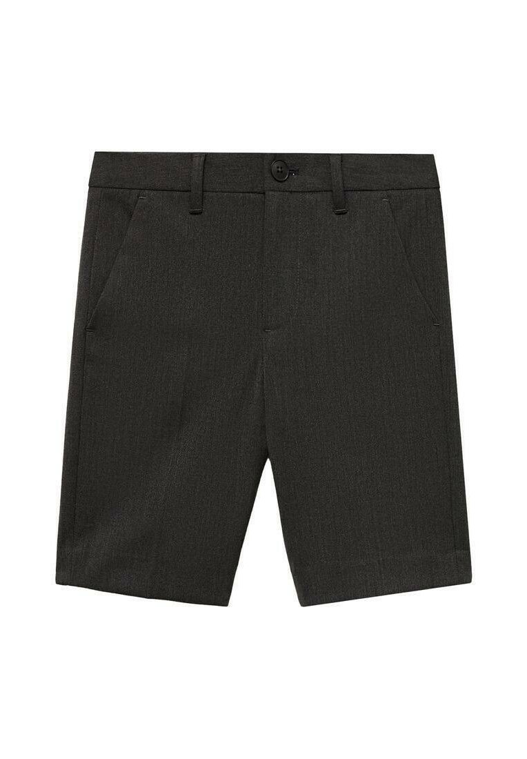 Grå shorts av texturerad tyg, med knappknäppning, frampockets och en skräddarsydd design, lämpliga för avslappnad eller semi-formell klädsel.