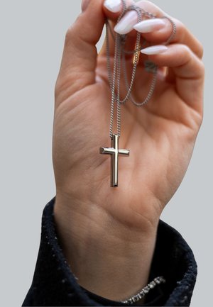 SERASAR, ELEGANTE DAMENKETTE SCHWARZ MIT KREUZ 45–50CM - Necklace - silver-coloured