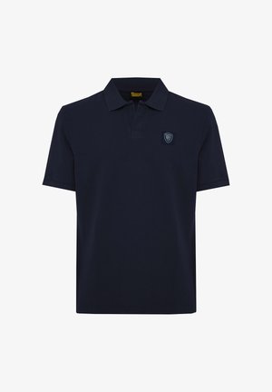 Marineblauw polohemd met korte mouwen, kraag en een klein Blauer-logo op de linkerborst.