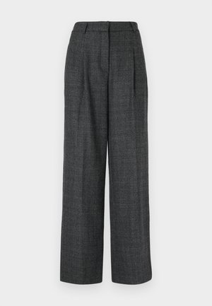 Grå vide benbukser med en tekstureret inderside, der har frontfolder, en høj talje og en skræddersyet pasform for et struktureret udseende.