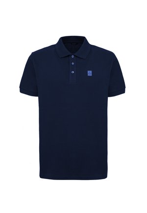 Polo shirt blu navy realizzato in misto cotone, con colletto classico, patta con due bottoni e un piccolo logo sul lato sinistro del petto.