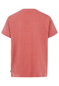 Rode T-shirt met korte mouwen, gemaakt van zachte stof, heeft een relaxte pasvorm, ronde halslijn en een eenvoudig ontwerp zonder zichtbare patronen of accenten.