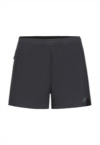 Shorts de sport noirs avec une taille élastique, dotés de poches zippées sur les côtés et d'accents en mesh près de l'ourlet pour la ventilation.