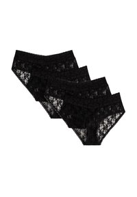 Mutandine hipster in pizzo nero, disponibili in confezione da tre, con motivi floreali, una texture morbida e cinturini elastici.