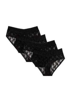 Mutandine hipster in pizzo nero, disponibili in confezione da tre, con motivi floreali, una texture morbida e cinturini elastici.