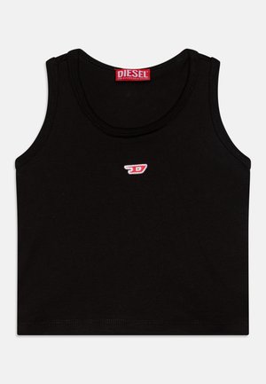 Fekete pamut ujjatlan felső, kerek nyakkivágással és széles vállpántokkal. Elöl egy kis piros-fehér Diesel logó található.