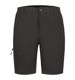 Czarne spodenki za kolano z zapięciem na guzik, boczną kieszenią na suwak i szlufkami na pasek na białym tle.