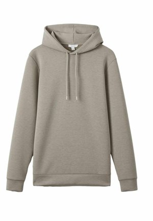 Pullover grigio chiaro in morbido cotone misto. Presenta un cappuccio con cordino, maniche lunghe e polsini e orlo a costine, con una vestibilità comoda.