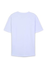 Kurzärmliges, hellblaues T-Shirt mit rundem Ausschnitt. Glattes Baumwollmaterial und lockere Passform, mit geradem Saum und ohne sichtbare Muster.