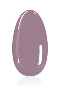 Gellack in einer glänzenden, abgestuften Mauve-Color mit einer glatten, verlängerten Tropfenform. Reflektierende Oberfläche mit subtiler Schattierung.