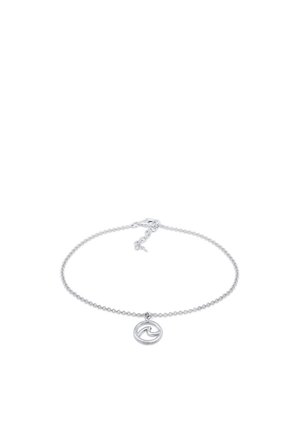 Hõbedane käevõru, millel on helgzipoolne ahel ja ümmargune laine amulett, peegeldades sileda tekstuuri ja minimalistlikku disaini. Reguleeritav klamber.