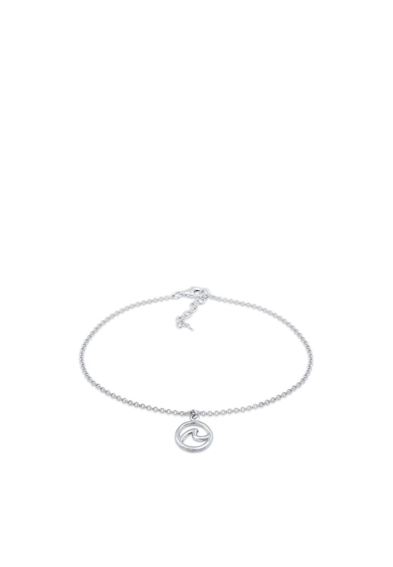 Hõbedane käevõru, millel on helgzipoolne ahel ja ümmargune laine amulett, peegeldades sileda tekstuuri ja minimalistlikku disaini. Reguleeritav klamber.