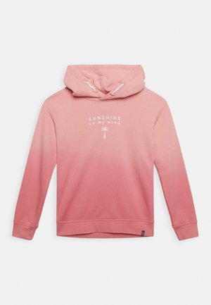 Roze hoodie met een ombre-effect, voorzien van een voorzijde met grafische tekst en een palmboom. Gemaakt van zacht materiaal met een capuchon met trekkoord en ribgebreide manchetten.