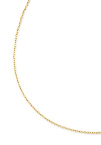 Gold chain necklace with a delicate design, featuring small, linked oval shapes and a smooth texture. Simple and minimalistic appearance.