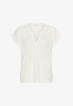 Haut blanc à manches courtes avec un motif en losanges texturé, décolleté en V et coupe ample. Fabriqué à partir d'un matériau léger.