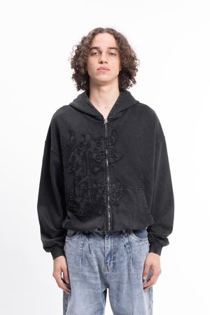 DISTRESSED UNISEX - Sweat zippé - black washed