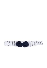 Fascia bianca a righe con un fiocco blu navy al centro; tessuto elastico per comfort e vestibilità.