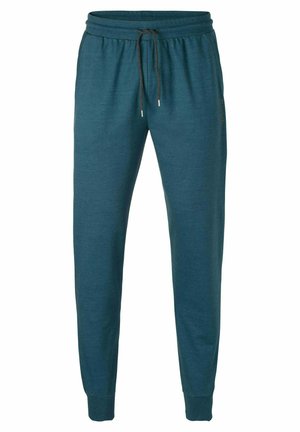 Türkise Jogginghosen aus weichem Stoff, mit einem elastischen Bund und Kordelzug sowie eng anliegenden Bündchen an den Knöcheln.
