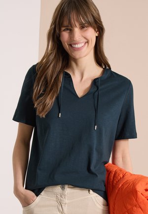 Cecil, SHORT-SLEEVE SHIRT WITH SPLIT NECK - T-shirts print - deep petrol blue