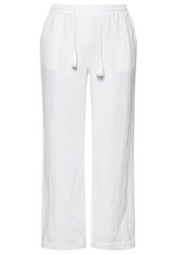 Vita linbyxor med lös passform, elastiskt midjeband och dragsnodd med tofsar. Har två sidofickor och en mjuk textur.