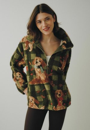 Next, REGULAR FIT - HALF ZIP BORG FLEECE - Fleecejacke - green check charlie the cockapoo